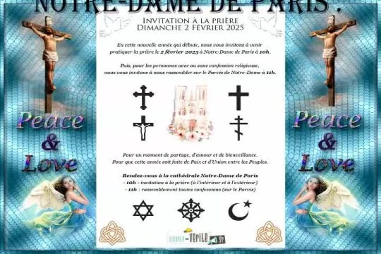 Invitation à la prière et à l'union sacrée des peuples le 2 février à      10 h  à  Notre-Dame de Paris !